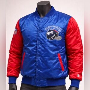 NWT! STARTER New York Giants NFL Men’s XXL Blue Satin Varsity Bomber Jacket